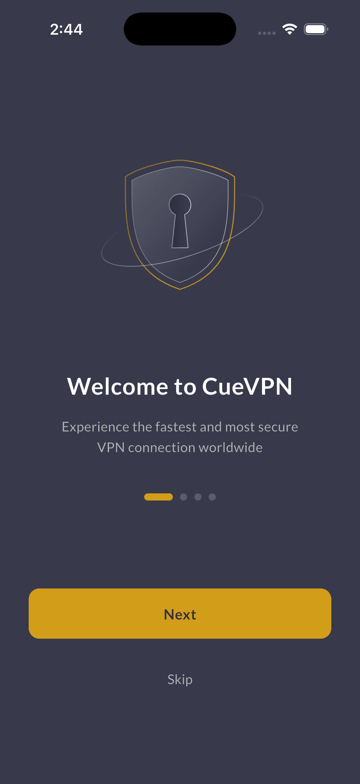 CueVPN home screen connected